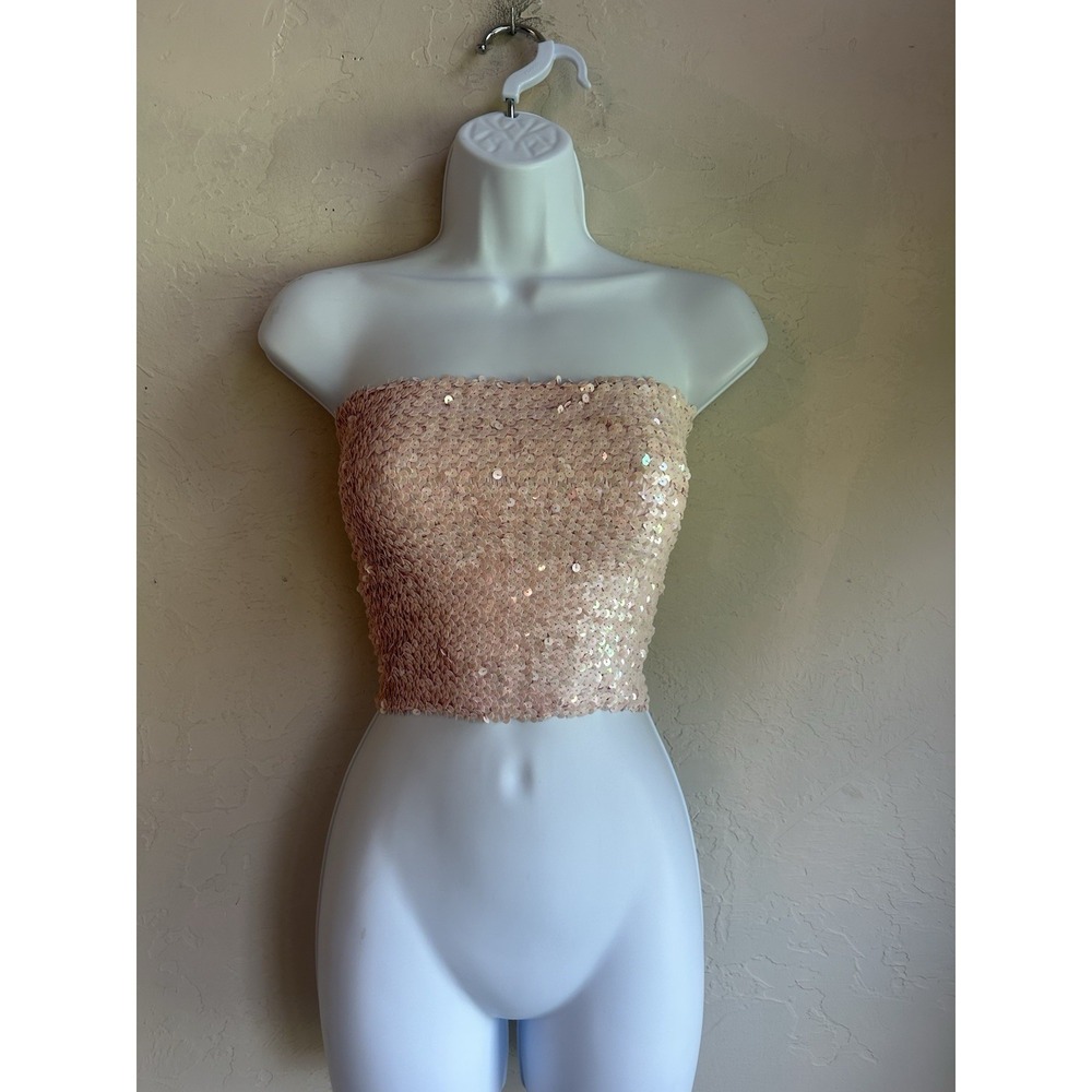 Vintage 90s Y2K Hugo Buscati Pink Sequin Tube Top 4 Festival Rave Iridescent